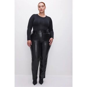 Good American Black Straight Leg Leather Pants